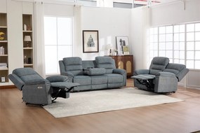 Set canapea dumonde 3+2+1, reclinere electrice, incarcare wireless, priza, masuta, suport pahare Sorren