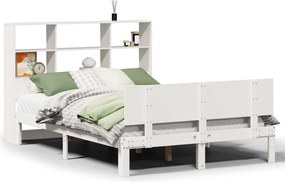 vidaXL Pat cu bibliotecă fără saltea, alb, 140x190 cm, lemn masiv pin