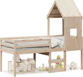 vidaXL Pat înalt cu acoperiș, 80x200 cm, lemn masiv de pin