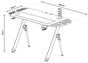 Masa de joc FALCON 116x60 cm, iluminare LED RGB, negru