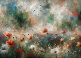Tablou pe sticlă – Abstracție de câmp cu maci (70x50 cm)