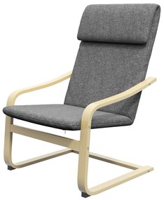 HOMCOM Fotoliu cu suport pentru gât și brațe, material de acoperire similar cu inul, structură din lemn, Gri + Natural | Aosom Romania