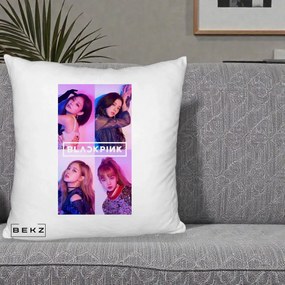 Perna Personalizata K-pop BLACKPINK Poster Colaj 4 Membre Violet Roz, 40x40 cm, Alb Pufos, Husa Detasabila, Perna Inclusa, BEKZ®