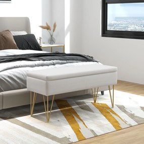 HOMCOM Bancuta otoman 100cm cu spatiu de depozitare, Bancuta tapitata pentru capatul patului cu picioare in forma de ac de par