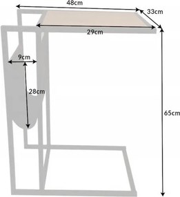 Masuta laterala design industrial pentru laptop cu suport reviste Loft 47cm