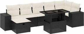 vidaXL Set mobilier de grădină cu perne, 8 piese, negru, poliratan