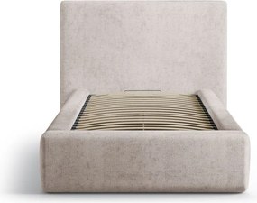 Pat bej tapițat cu spațiu de depozitare cu somieră 90x200 cm Amy – Micadoni