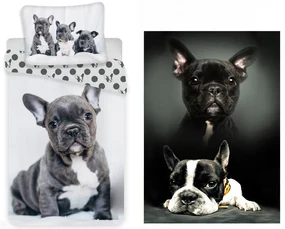 Câine French Bulldogs set de lenjerie de pat și pătură polar
