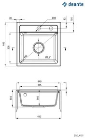 Deante ZORBA ZQZ_S103 - Chiuvetă de bucătărie 44x44 cm granit/gri metalizat