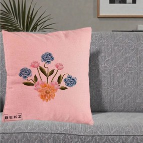 Perna Decorativa Buchet Primavara Acuarela, 40x40 cm, Roz, Husa Detasabila, Perna Inclusa, BEKZ®