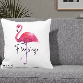 Perna Decorativa Flamingo Acuarela, 40x40 cm, Alba Mata, Husa Detasabila, Perna Inclusa, BEKZ®