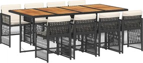 vidaXL Set mobilier de grădină cu perne, 9 piese, negru, poliratan