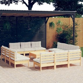 3096052 vidaXL Set mobilier grădină cu perne, 13 piese, crem, lemn de pin