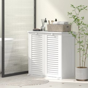 HOMCOM Dulap baie cu coș de rufe mobilier baie din lemn uși lamelare 2 coșuri 70 x 38 x 73 cm alb | Aosom Romania