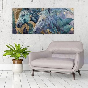 Tablou - Cai cu fundal auriu (120x50 cm)