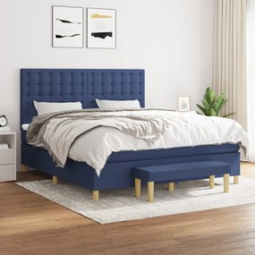 vidaXL Pat continental cu saltea, albastru, 160x200cm, material textil