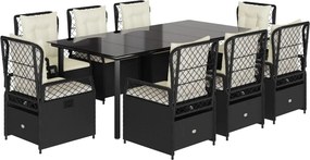 vidaXL Set mobilier de grădină cu perne, 9 piese, negru, poliratan