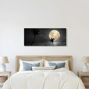 Tablou - Plaja cu lună plină, nuanțe gri (120x50 cm)
