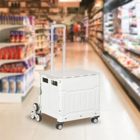 HOMCOM Cărucior Pliabil pentru Cumpărături cu Roți pentru Scări și Mâner Telescopic, Capacitate 80 kg, 51L, Cărucior din Aluminiu pentru Cumpărături și Camping, Alb, 52 x 48 x 100 cm | Aosom Romania