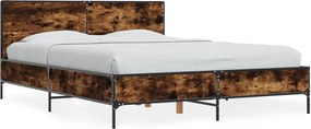 vidaXL Cadru de pat, stejar fumuriu 140x200 cm lemn prelucrat și metal