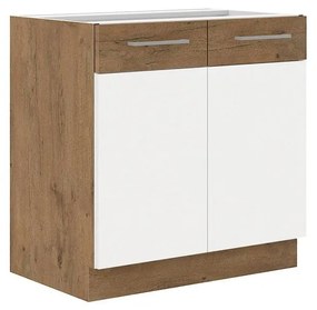 Dulap sub chiuvetă 80 ZL 2F BB Woody (Stejar lancelot + Alb lucios). 1070165