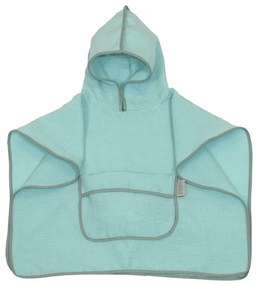 Prosop din bumbac muselina cu gluga si buzunar pentru bebelusi si copii, Poncho, Mint, 60x65 cm