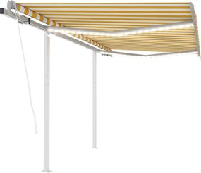 vidaXL Copertină automată cu senzor vânt&LED, galben/alb, 3x2,5 m
