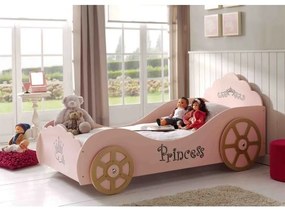Pat Mașină Princess Pinky pentru Copii, 90x200 cm, Roz (MDF) – Auto – Vipack