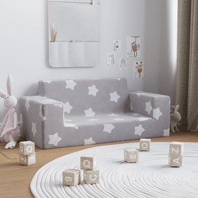 341815 vidaXL Canapea pentru copii 2 locuri, gri deschis cu stele, pluș moale
