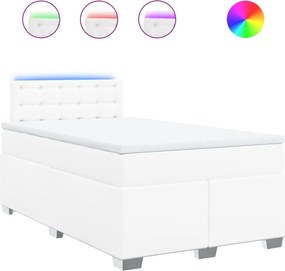 vidaXL Pat box spring cu saltea, alb, 120x200 cm, piele ecologică