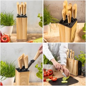 Set de cuțite de bucătărie Klausberg KB 9035, 6 piese, oțel inoxidabil, suport, maro