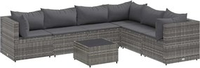 vidaXL Set mobilier de grădină cu perne, 7 piese, gri, poliratan