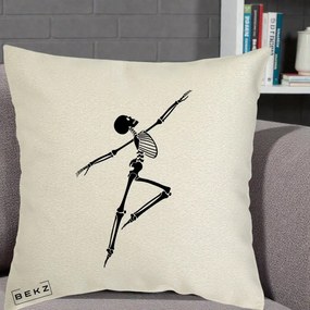 Perna Decorativa Schelet Dansator Silueta Neagra Halloween, 40x40 cm, Ecru, Husa Detasabila, Perna Inclusa, BEKZ®