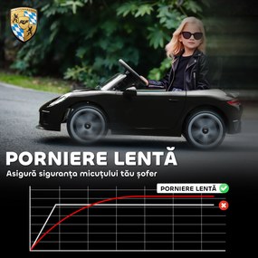 AIYAPLAY Mașină pentru Copii 3-5 Ani cu Licență Oficială RUF GT, Telecomandă, Centură de Siguranță și Muzică, Negru | Aosom Romania