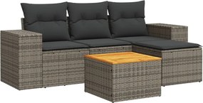 vidaXL Set canapea de grădină cu perne, 5 piese, gri, poliratan