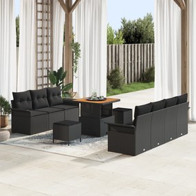 vidaXL Set de canapele pentru grădină 10 pcs Negru poliratan