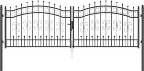 vidaXL Poartă din Gard cu Vârf de Lancă Gri 305 x 100 cm Oțel