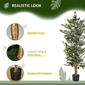 HOMCOM Plantă Ficus Falsă, Plantă Înaltă de 150cm, Plantă Artificială Decorativă pentru Interior și Exterior, Ø17x14.5 cm, Verde | Aosom Romania