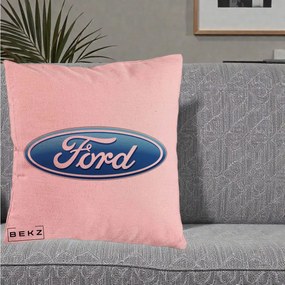 Perna Personalizata cu emblema Ford, 40x40 cm, Roz, Husa Detasabila, Perna Inclusa, BEKZ®