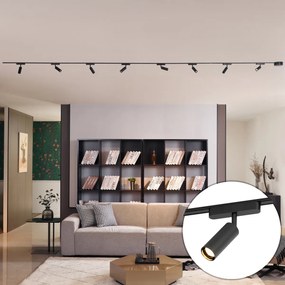 Sistem modern de iluminat pe șine cu 8 spoturi negre monofazate - Magnetic Samson