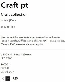 Lampadar LED design natural lemn Craft pt