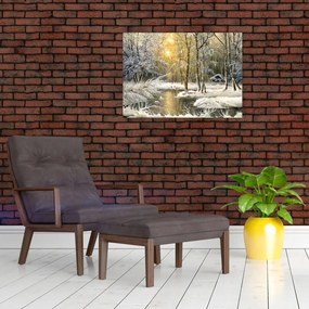 Tablou - Cabană în pădure, pictură în uei (70x50 cm)