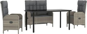 vidaXL Set mobilier de grădină cu perne, 4 piese, gri, poliratan