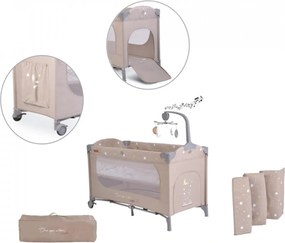 Patut pliant transformabil in tarc copii NOVOKIDS™ Onceuponatime NEST, 62X125 cm, 2 Niveluri, Jucarie Carusel muzical, Fermoar acces lateral, Bej