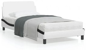 Cadru de pat cu tăblie alb și negru 100x200cm piele artificială