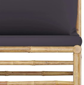Set mobilier de gradina, 6 piese, perne gri inchis, bambus Morke gra, 2x colt + 2x mijloc + suport pentru picioare + masa, 1