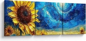 Tablou - Pictura floarea-soarelui (cu ceas) (90x30 cm)
