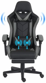 RESIGILAT- Scaun gaming, masaj în perna lombară, suport picioare, piele ecologica, Negru/Gri