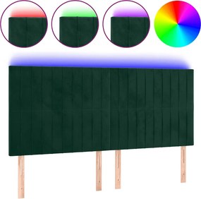 vidaXL Tăblie de pat cu LED, verde închis, 160x5x118/128 cm, catifea