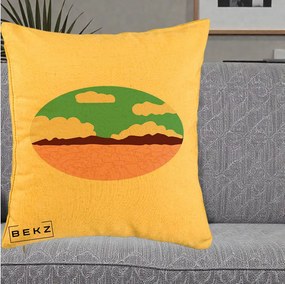 Perna Decorativa Peisaj Desert Oval Pastel, 40x40 cm, Galben, Husa Detasabila, Perna Inclusa, BEKZ®